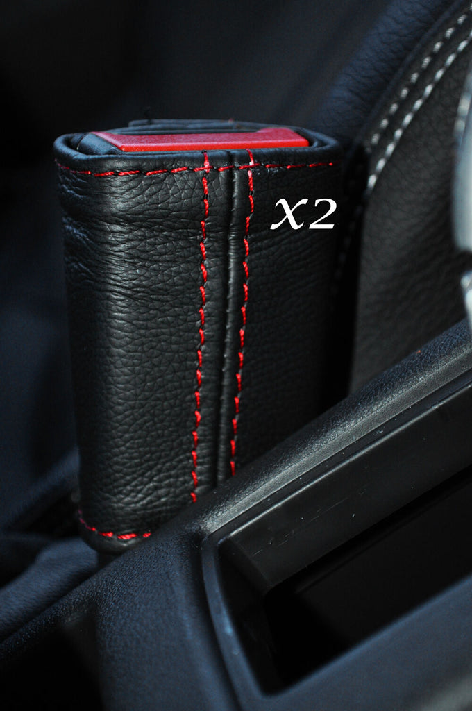 RED STITCH 2X FRONT SEAT BELT SKIN COVERS FITS VAUXHALL OPEL ADAM 2012-2015