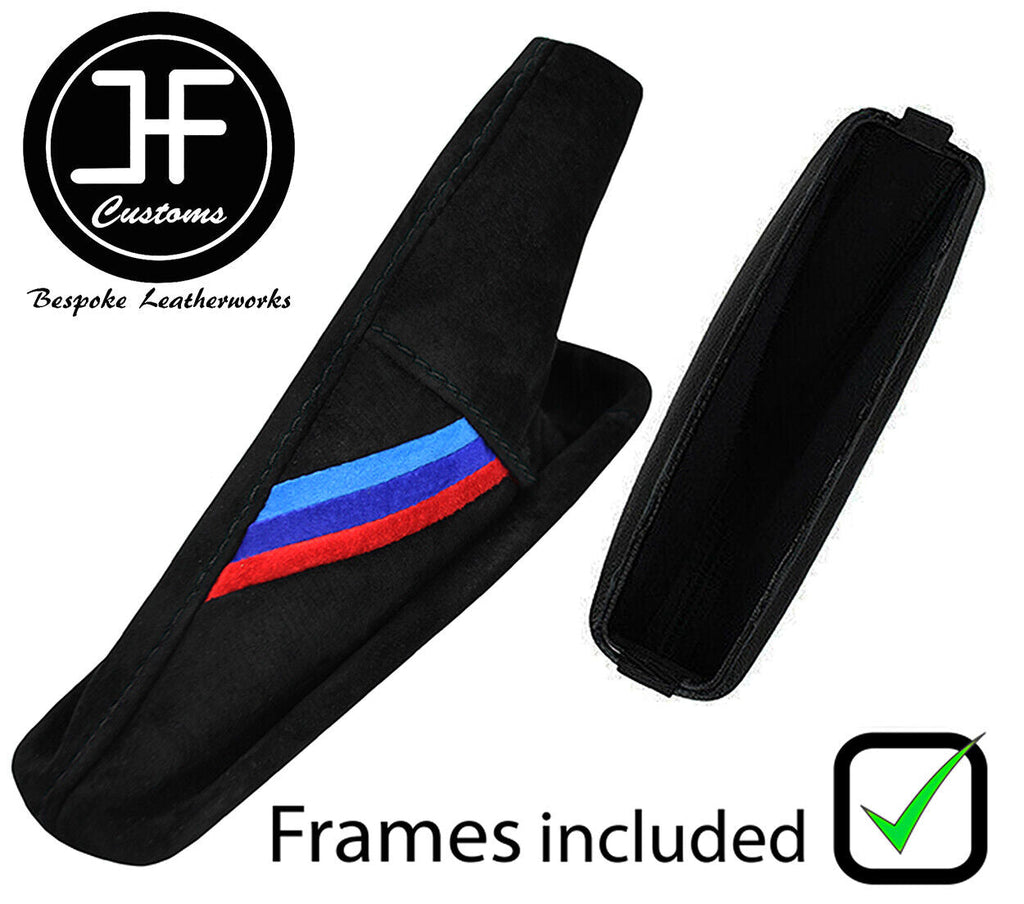 BLACK STITCH TRI STRIPE SUEDE HANDBRAKE GAITER +PLASTIC FRAME FOR BMW E46 99-05