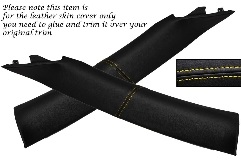 YELLOW STITCH WINDSCREEN PILLAR LEATHER SKIN COVERS FITS NISSAN 350Z 2002-2009