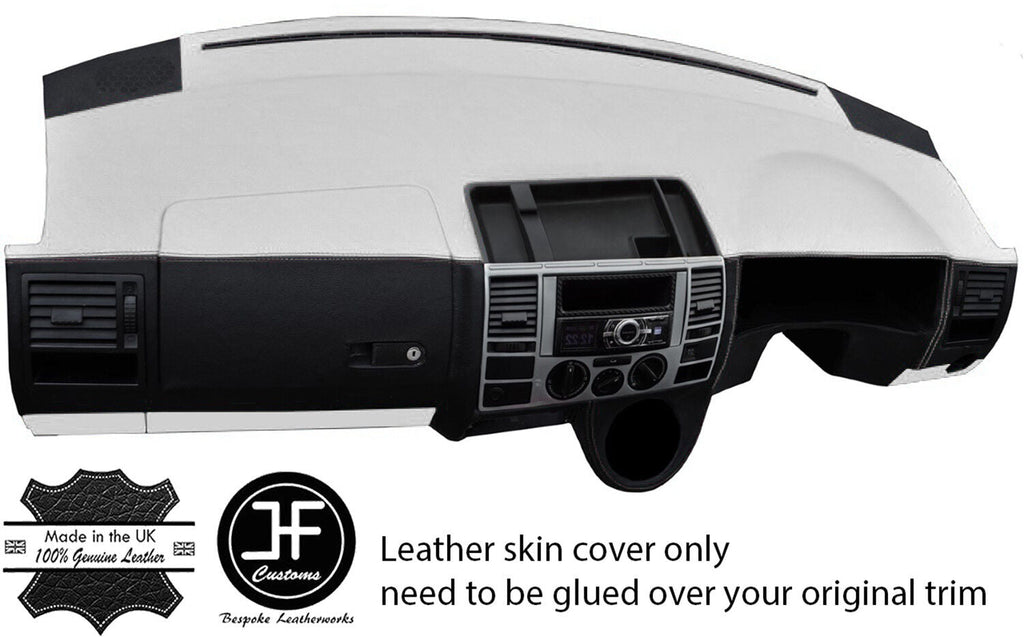 BLACK & WHITE DASH DASHBOARD REAL LEATHER COVER FOR VW T5 TRANSPORTER CARAVELLE