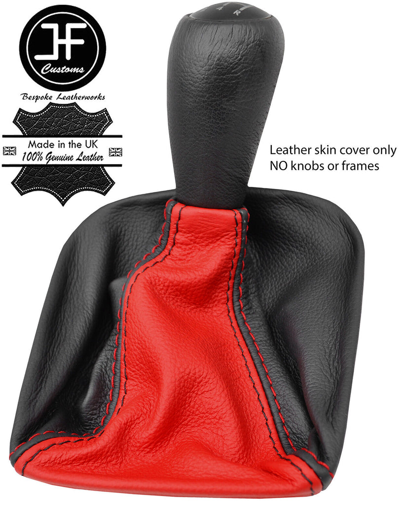 BLACK & RED TOP GRAIN LEATHER GEAR GAITER FOR SUBARU IMPREZA WRX STI 2005-07
