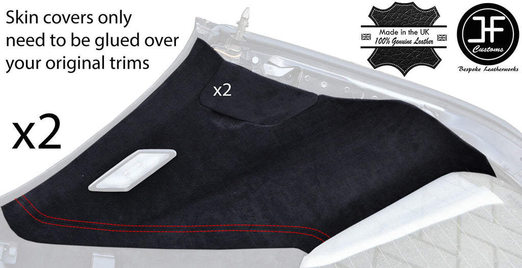 RED STITCH CONVERTIBLE HARDTOP 2X REAR C PILLAR PU SUEDE COVERS FITS BMW E36