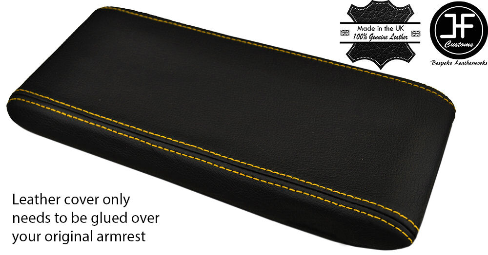 YELLOW STITCHING REAL LEATHER ARMREST LID COVER FITS PORSCHE 924 944 968 86-92