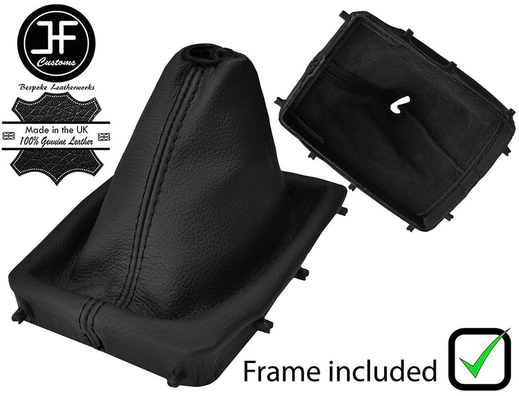 BLACK STITCH REAL LEATHER GEAR GAITER+PLASTIC FRAME FITS PEUGEOT 308 MK2 14-18