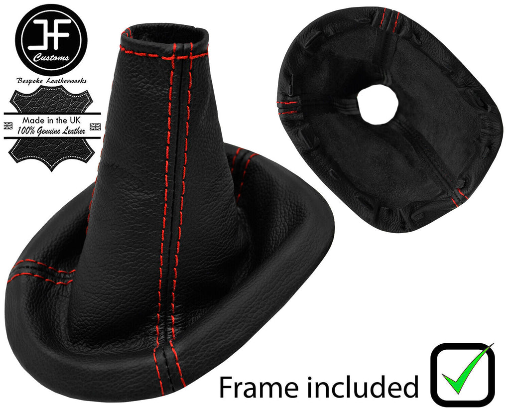 RED STITCH LEATHER GEAR GAITER + PLASTIC FRAME FOR TOYOTA YARIS 2006-2011