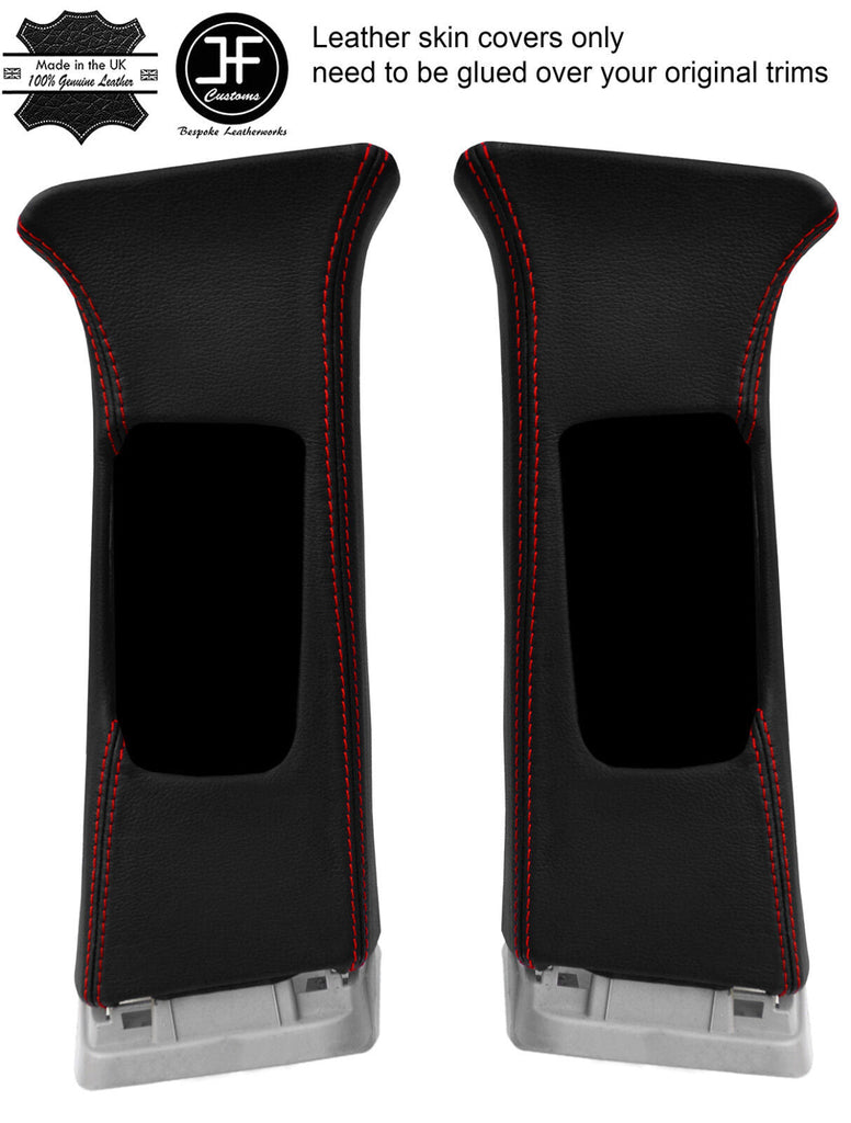 RED STITCHING 2X UPPER B PILLAR LEATHER COVERS FITS NISSAN QASHQAI J11 13-18