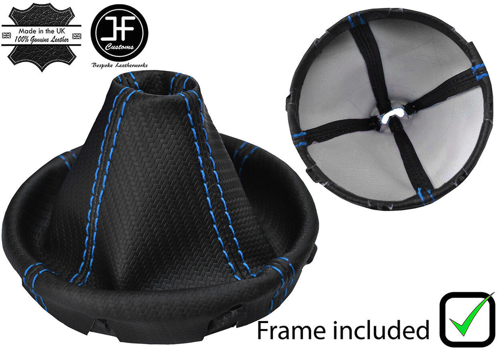 BLUE 4 DOUBLE STITCH CARBON VINYL GEAR GAITER+PLASTIC FRAME FOR VW T5 03-14