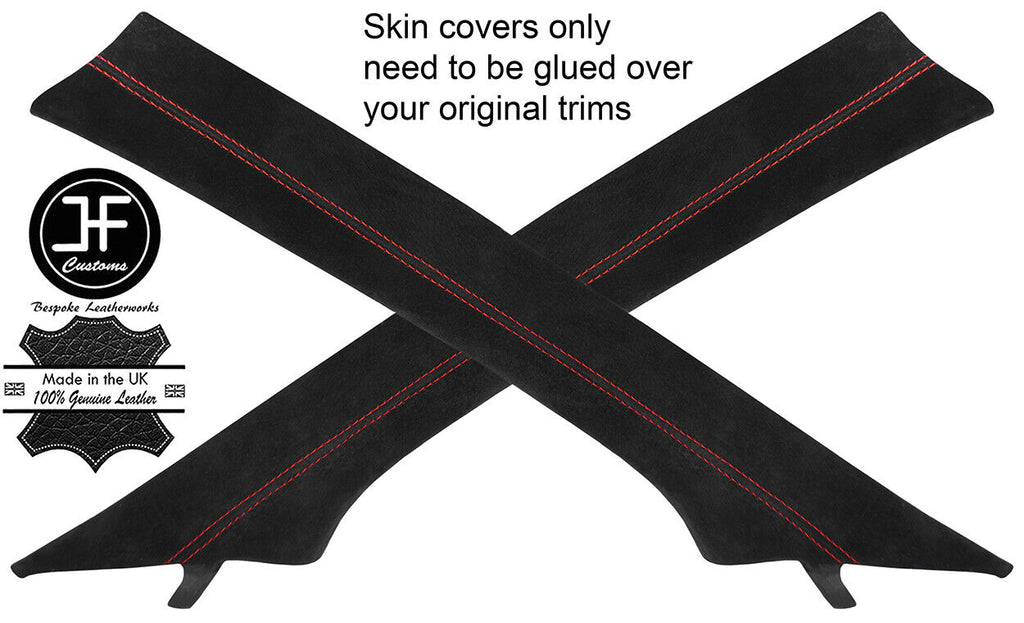RED STITCH 2X A POST PILLAR SUEDE COVERS FITS BMW 5 SERIES E39 1995-2003