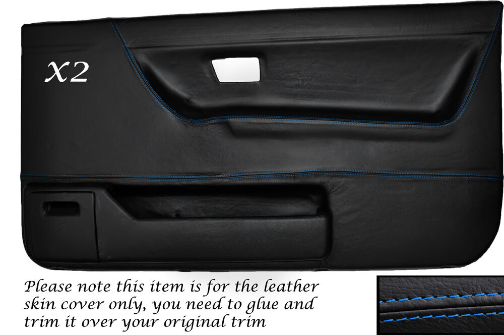BLUE STITCH 2X FRONT DOOR CARD SKIN COVERS FITS VW GOLF MK2 JETTA 83-92 3DR