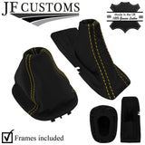 YELLOW STITCH LEATHER GEAR HANDBRAKE SET+PLASTIC FRAMES FOR VOLVO S70 V70 96-00