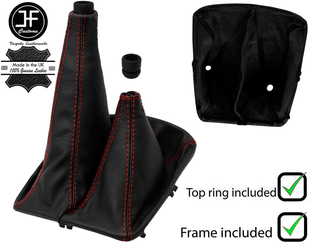 RED STITCH LTHR 4X4 GEAR HI LOW GAITER+FRAME+RING FOR TOYOTA HILUX 06-15 JF1