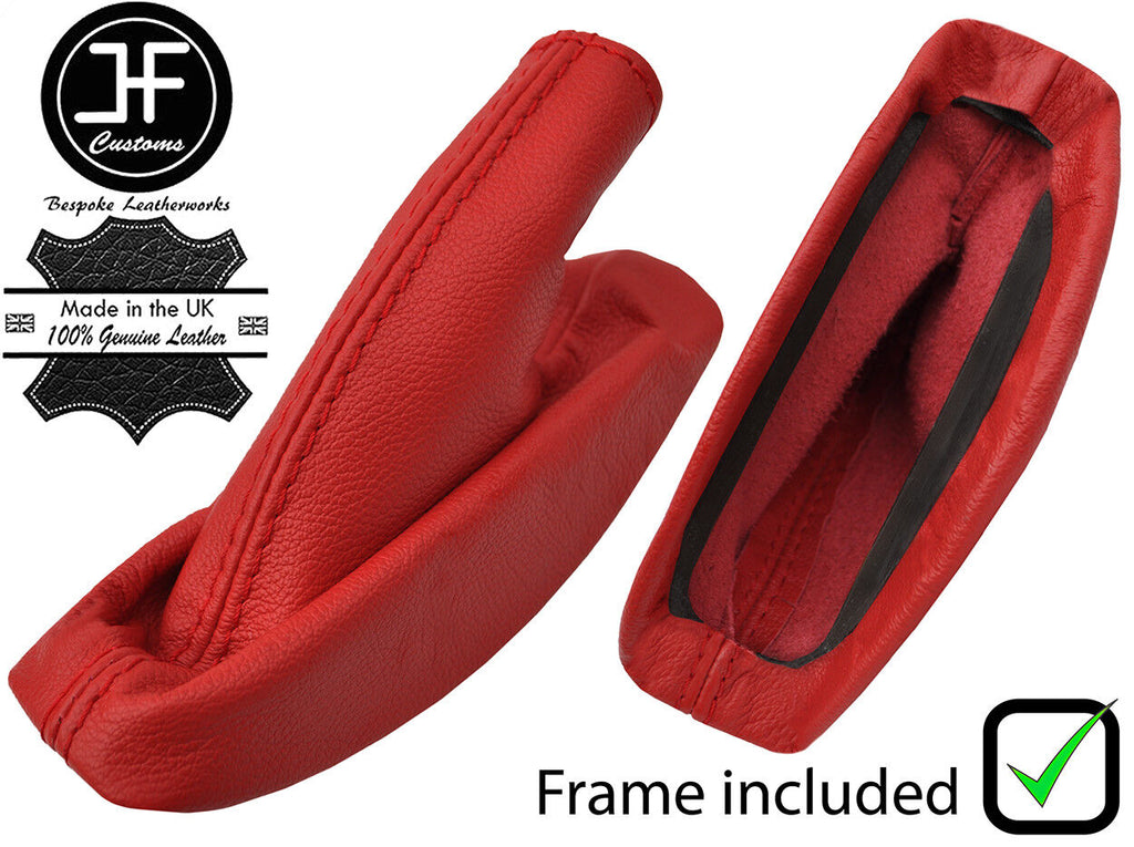 RED REAL LEATHER HANDBRAKE GAITER+PLASTIC FRAME FOR VAUXHALL OPEL VX220 00-05