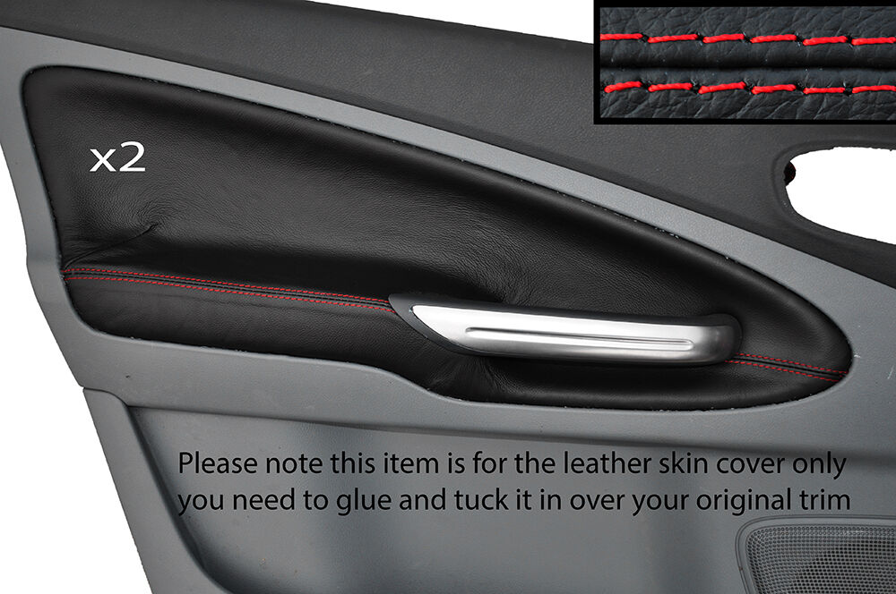 RED STITCH 2X REAR DOOR CARD SKIN COVERS FITS FORD GALAXY MK3 S-MAX 2006-2015