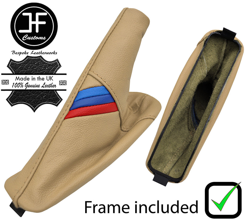 SAND LEATHER TRI STRIPE HANDBRAKE GAITER+PLASTIC FRAME FOR BMW 3 E36 91-99