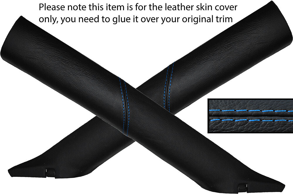 BLUE STITCH 2X A POST PILLAR LEATHER SKIN COVERS FITS BMW Z3 1995-2003