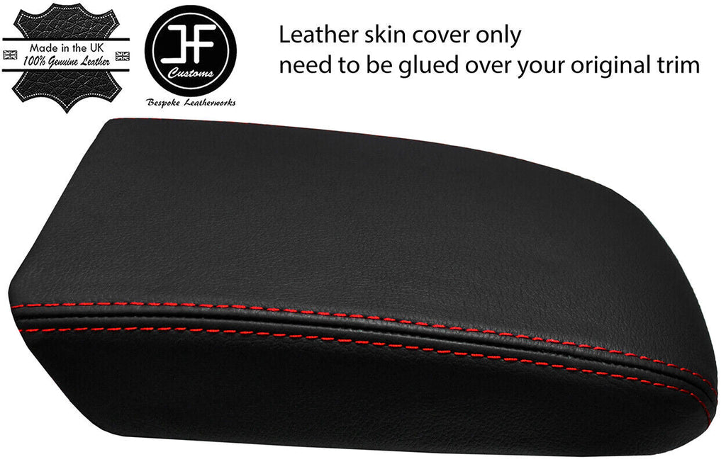 RED STITCHING TOP GRAIN LEATHER ARMREST LID COVER FITS VW TIGUAN 2016-2019
