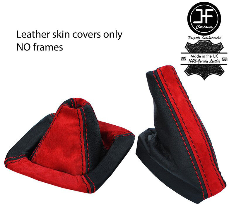 RED SUEDE BLACK LEATHER HI LOW HANDBRAKE SET FOR LAND ROVER DISCOVERY MK1 MK2