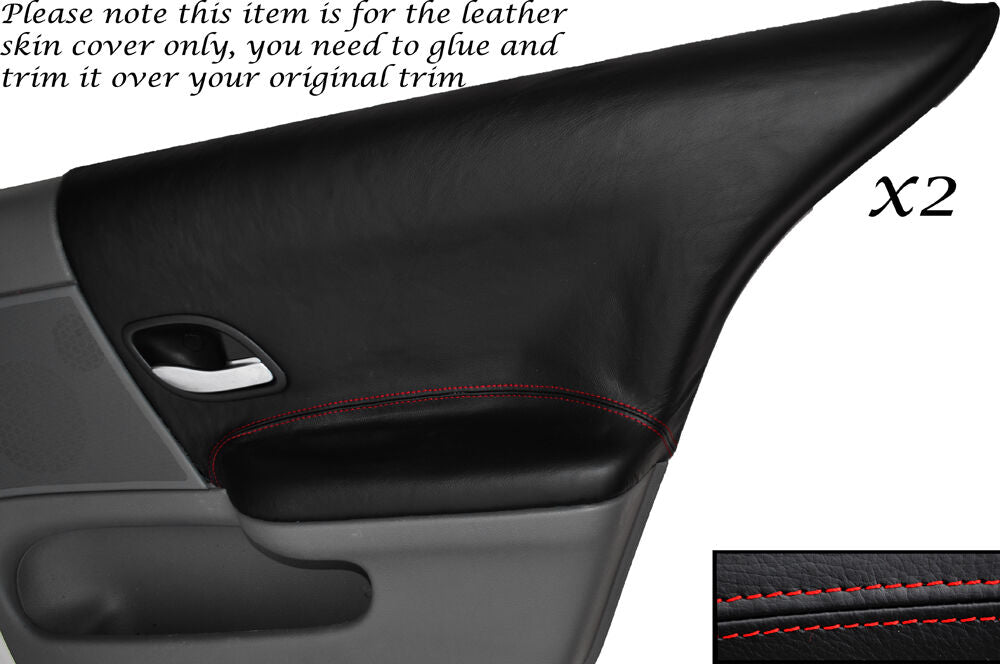 RED STITCH 2X REAR DOOR CARDS SKIN COVERS FITS RENAULT LAGUNA MK2 01-05