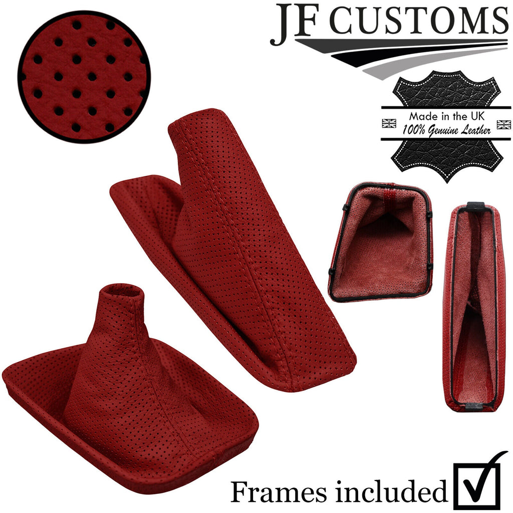 D RED PERFORATED LEATHER GEAR HANDBRAKE GAITERS + FRAMES FOR BMW E36 91-98