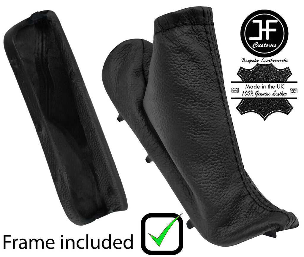 BLACK REAL LEATHER HANDBRAKE GAITER + PLASTIC FRAME FOR VOLVO XC70 2005-2007