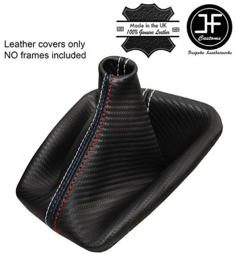 WHITE & TRI STITCH CARBON FIBRE LOOK GEAR GAITER FITS BMW E90 E91 E92 E93