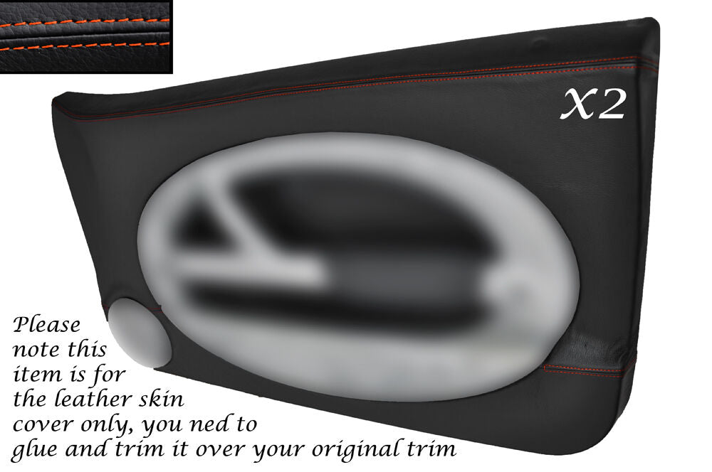 ORANGE STITCH 2X OUTER DOOR TRIM LEATHER COVERS FITS BMW MINI COOPER ONE S 01-06