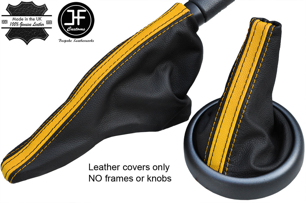 BLACK YELLOW STRIPE TOP GRAIN LEATHER GAITER SET FOR BMW MINI R50 R52 R53 01-06