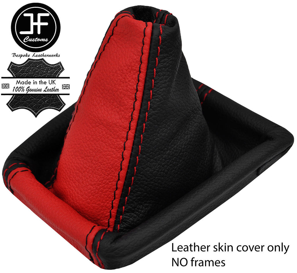 BLACK & RED TOP GRAIN LEATHER MANUAL GEAR GAITER FOR SKODA SUPERB 2015-2018