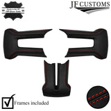 RED STITCH LEATHER COVERED STEERING WHEEL TRIMS+FRAMES FOR FORD MUSTANG 10-14