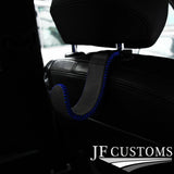 BLUE STITCH EMBOSSED LEATHER HEADREST HOOK HANGER FOR BMW X5 E70 07-13  JF1