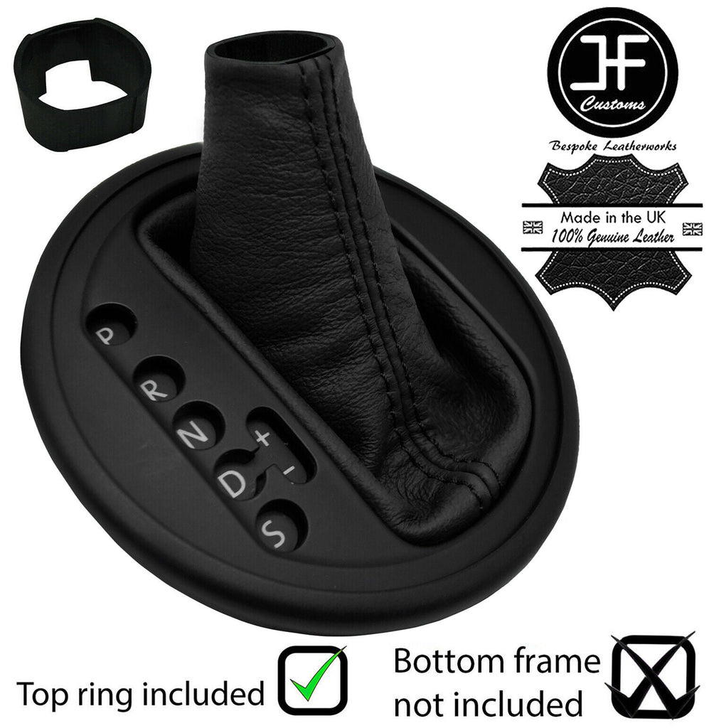 BLACK REAL LEATHER AUTO AUTOMATIC GEAR GAITER + TOP RING FOR VW T5 2003-2015