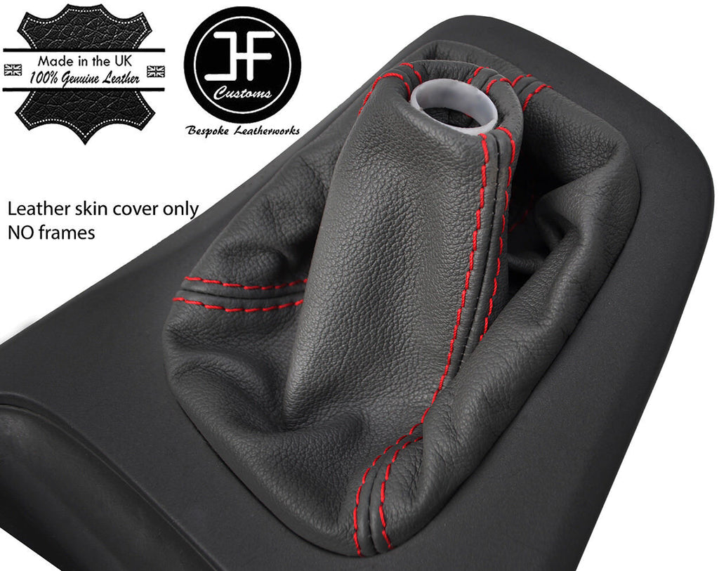 RED STITCH DARK GREY TOP GRAIN LEATHER MANUAL GEAR GAITER FOR VOLVO S80 98-06