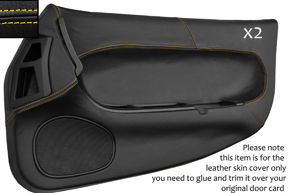 YELLOW STITCH 2X DOOR CARDS LEATHER SKIN COVERS FITS MAZDA RX7 FD3S 92-02 JF1