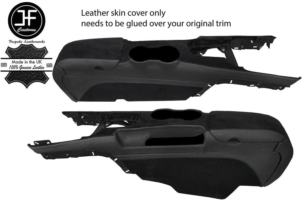 BLACK STITCH CONSOLE + ARMREST SUEDE & LEATHER COVERS FOR FORD MUSTANG 15-18