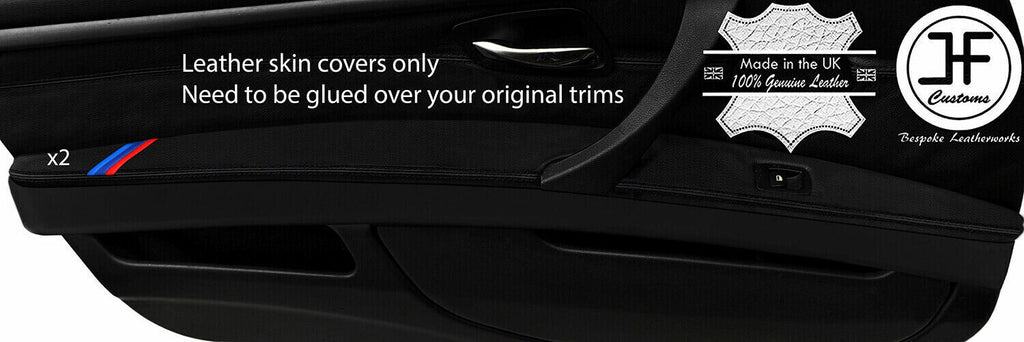 BLACK STITCH TRI STRIPES 2X FRONT DOOR ARMREST LEATHER COVERS FOR BMW 3 E92 E93