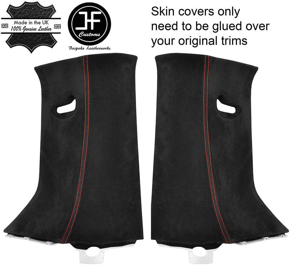 RED STITCH 2X UPPER D PILLAR SUEDE COVERS FOR LAND ROVER DISCOVERY 4 09-16