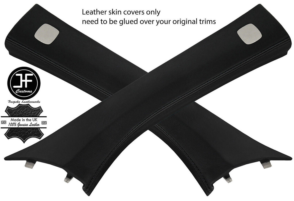 BLACK BLACK LEATHER 2X A PILLAR COVERS FOR SMART FORTWO 453 2014-2019 CUSTOM NEW