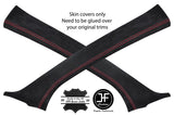 RED STITCHING 2X A PILLAR REAL SUEDE  COVERS FITS PEUGEOT 208 2012-2018