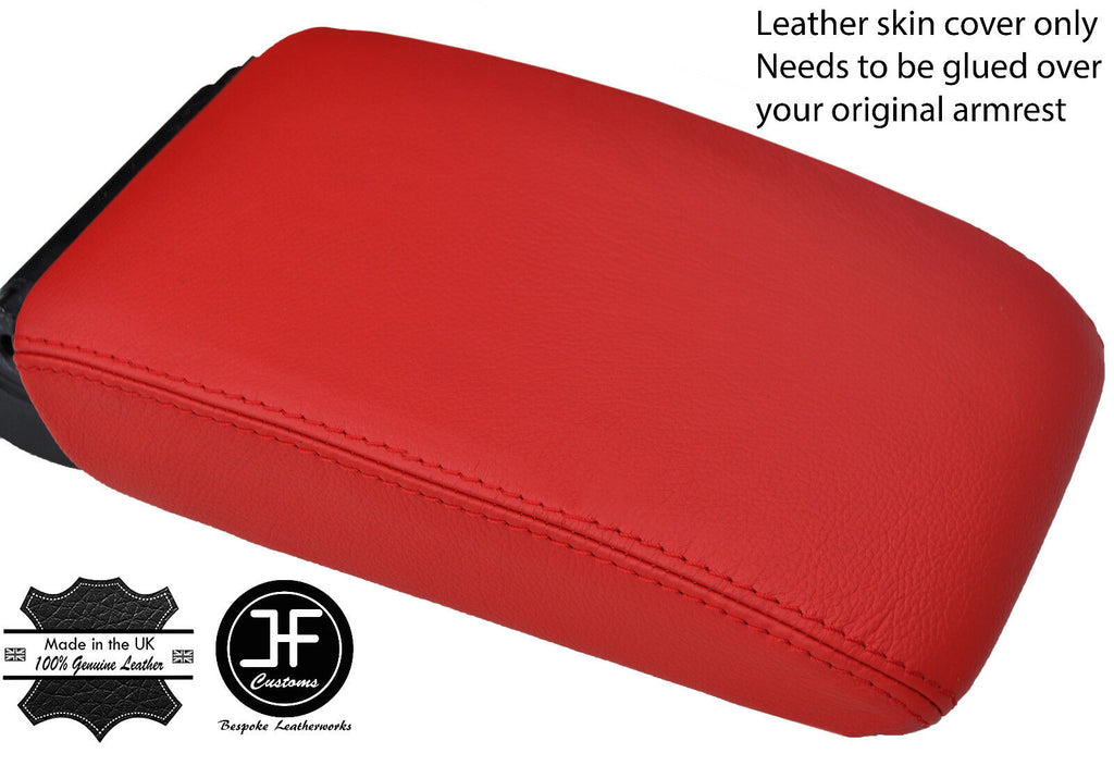 RED TOP GRAIN REAL LEATHER ARMREST LID COVER FOR VW GOLF MK5 MK6 2004-2013