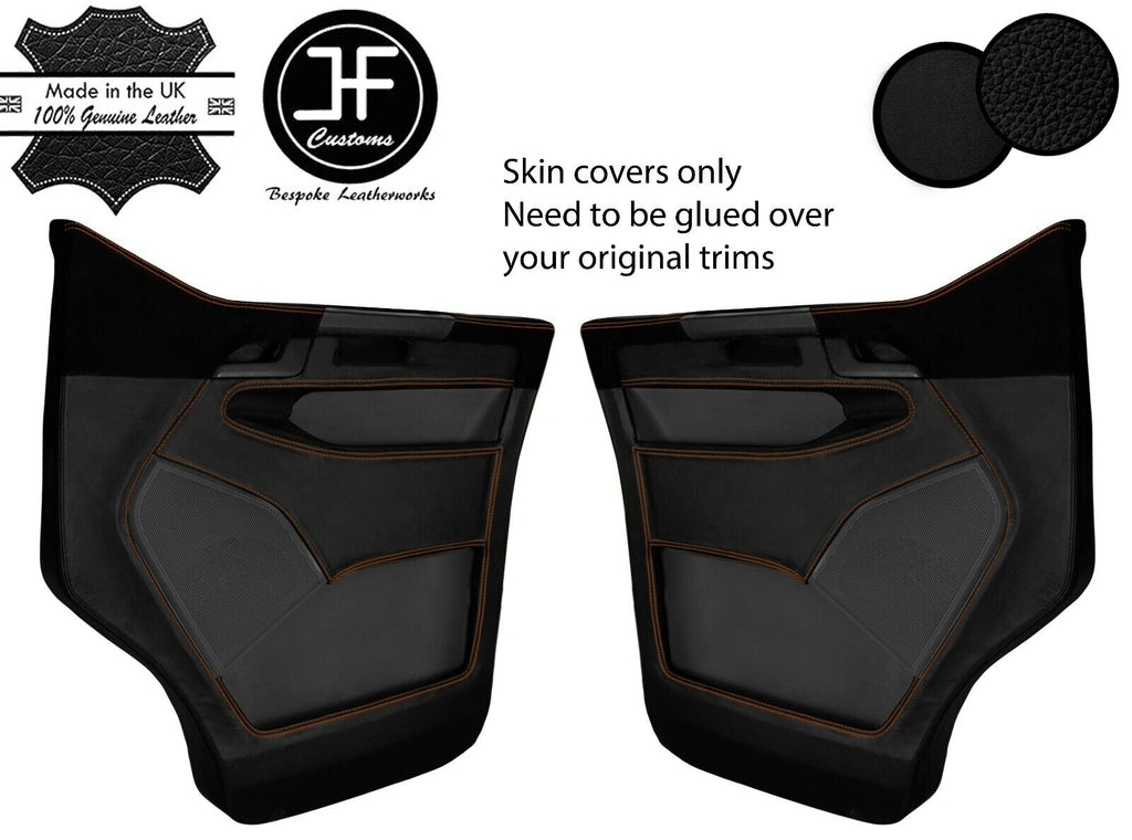 BROWN STITCH 2X FRONT DOOR CARD REAL LEATHER & LUXE SUEDE COVER FOR VW T6 16-20