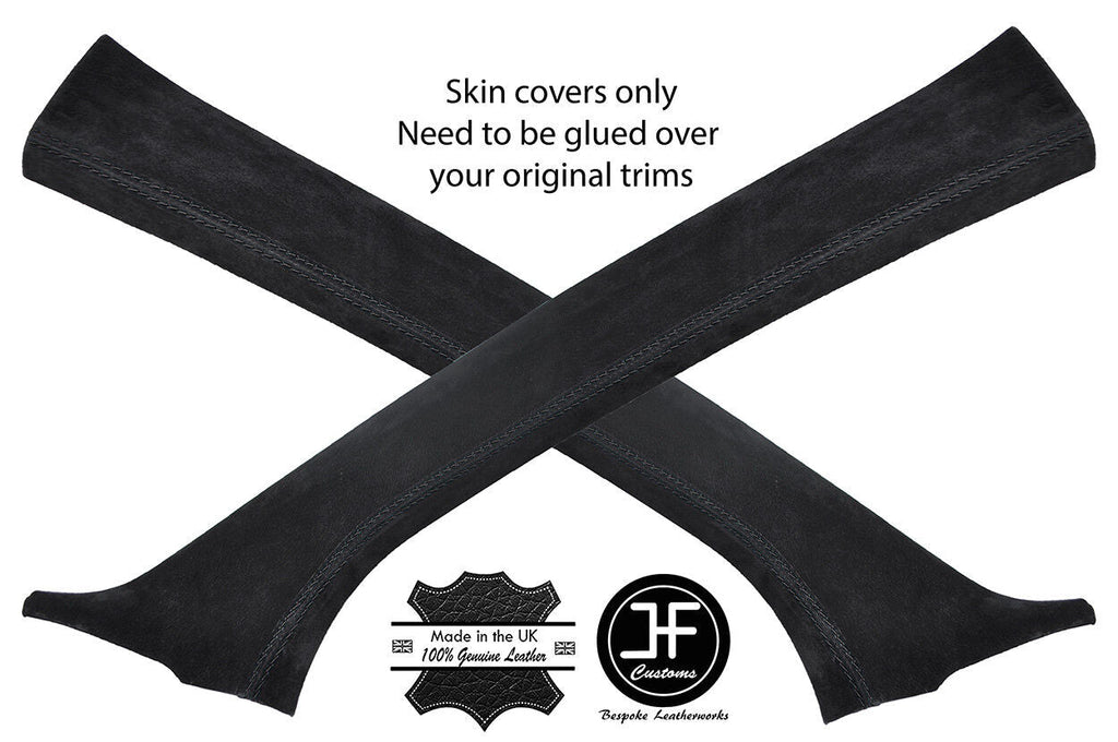 BLACK STITCHING 2X A PILLAR REAL SUEDE  COVERS FITS PEUGEOT 208 2012-2018