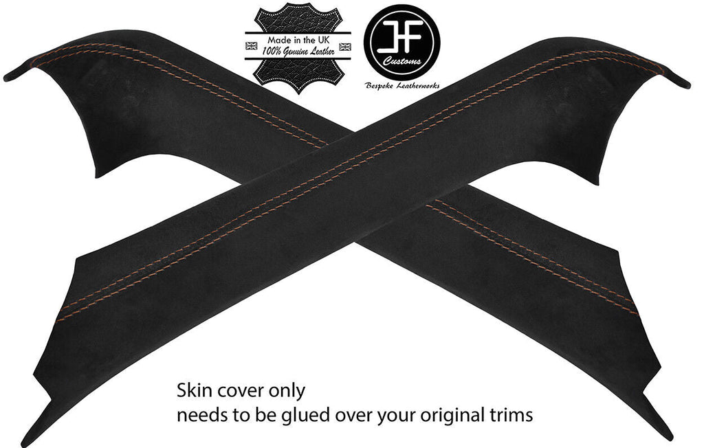 BROWN STITCHING 2X A PILLAR SUEDE COVERS FOR PORSCHE BOXSTER 986 96-04 STYLE 2