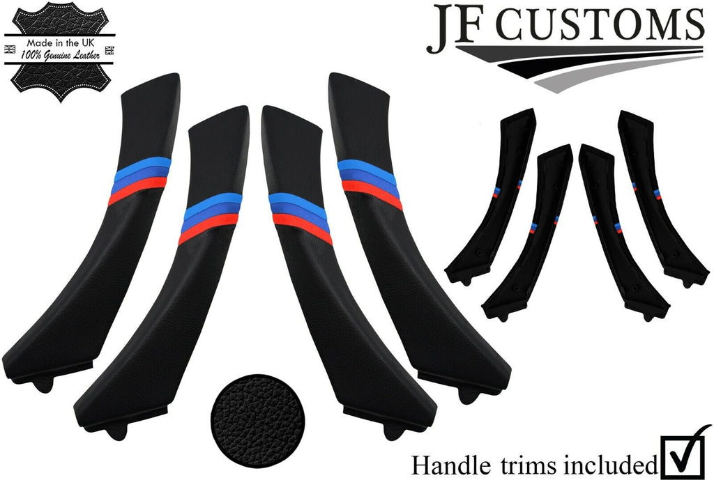 TRI STRIPE ITALIAN LEATHER 4X FRONT REAR DOOR HANDLE TRIM+COVERS FOR BMW E90 E91