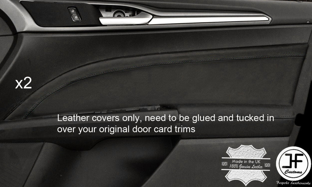 BLACK STITCH 2X FRONT DOOR CARD TRIM LEATHER COVERS FITS FORD MONDEO MK5 14-17