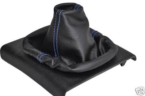 FITS VW LUPO BLACK GAITER REAL LEATHER BLUE STITCH NEW CUSTOM NEW MADE IN UK