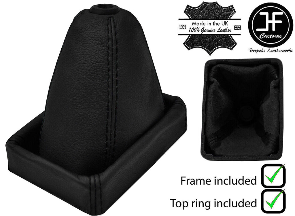 BLACK STITCH LEATHER GEAR GAITER+PLASTIC FRAME + RING FOR FORD ESCORT MK5 90-96