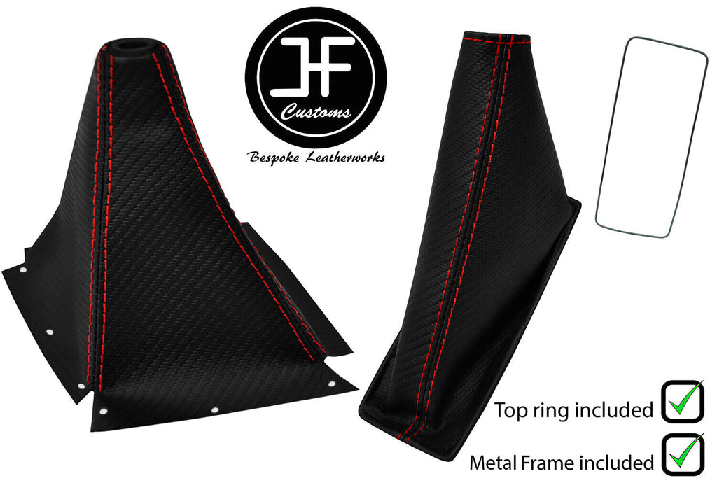 RED STITCH CARBON VINYL GAITERS+FRAME+TOP RING FOR NISSAN SKYLINE R33 93-1998