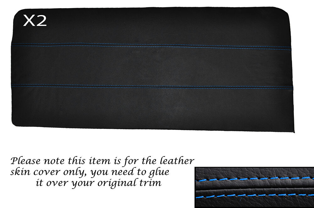 BLUE STITCHING 2X FRONT DOOR CARDS LEATHER SKIN COVERS FITS HILLMAN IMP