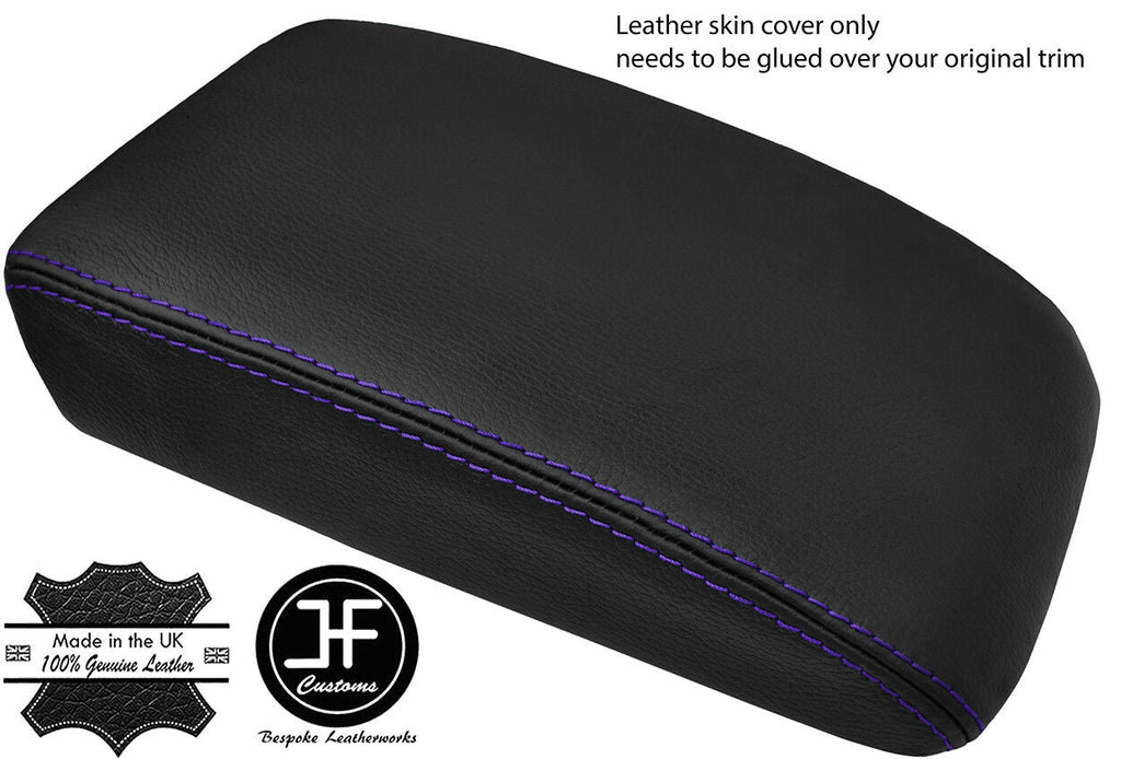 PURPLE STITCH TOP GRAIN LEATHER ARMREST LID COVER FOR VW GOLF MK5 MK6 2004-2013