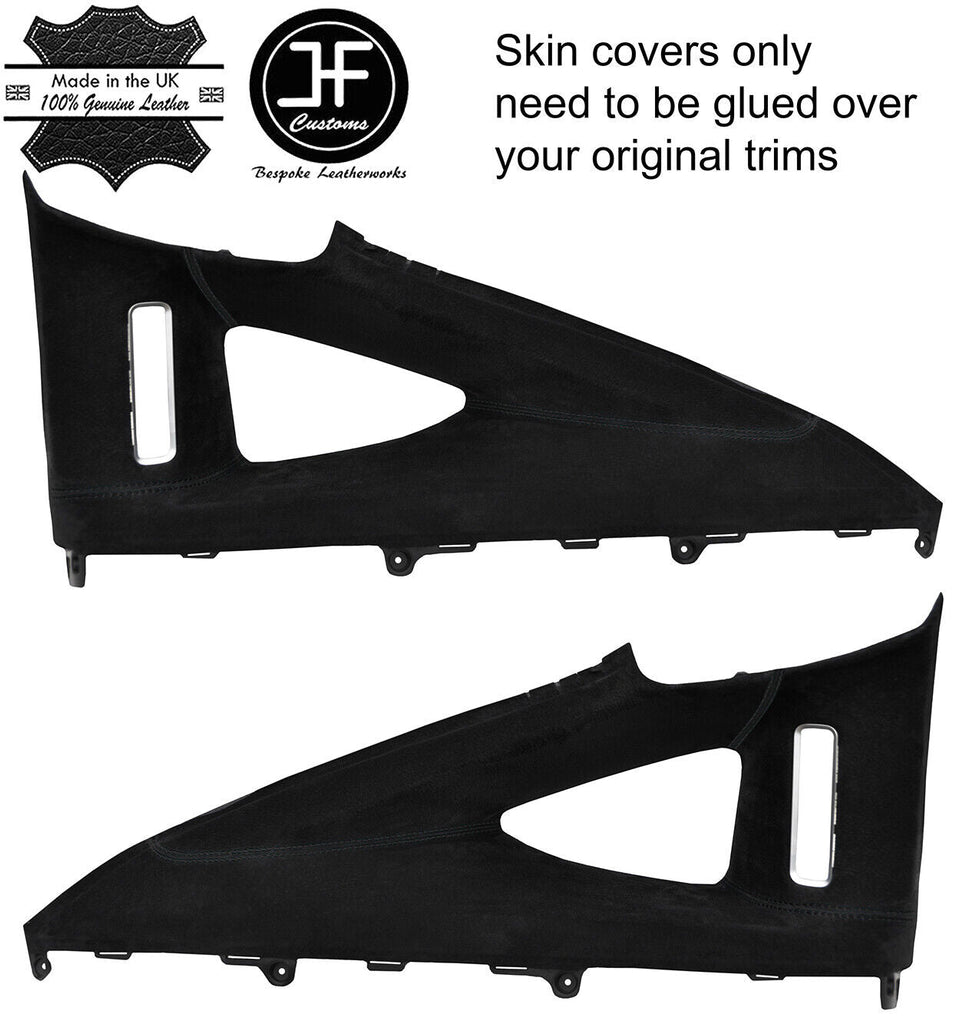BLACK STITCH 2X REAR D PILLAR WINDOW TRIM SUEDE COVERS FOR TESLA MODEL X 16-19